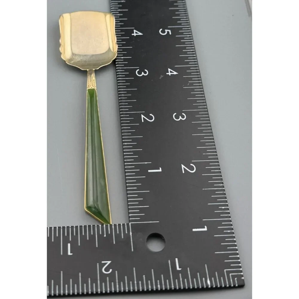 Vintage Napier Jam Spoon Jadeite Handle Gilt Metal McClurg's Jeweler Box
